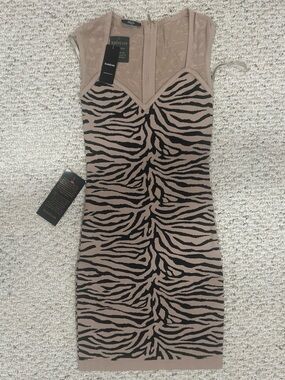 bebe Taupe & Black Zebra-Print Bodycon Mini Dress